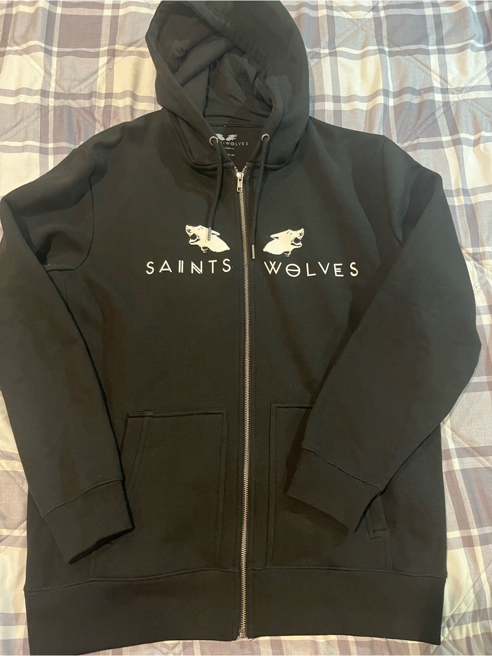 Saints & Wolfs Black Full-Zip Hoodie